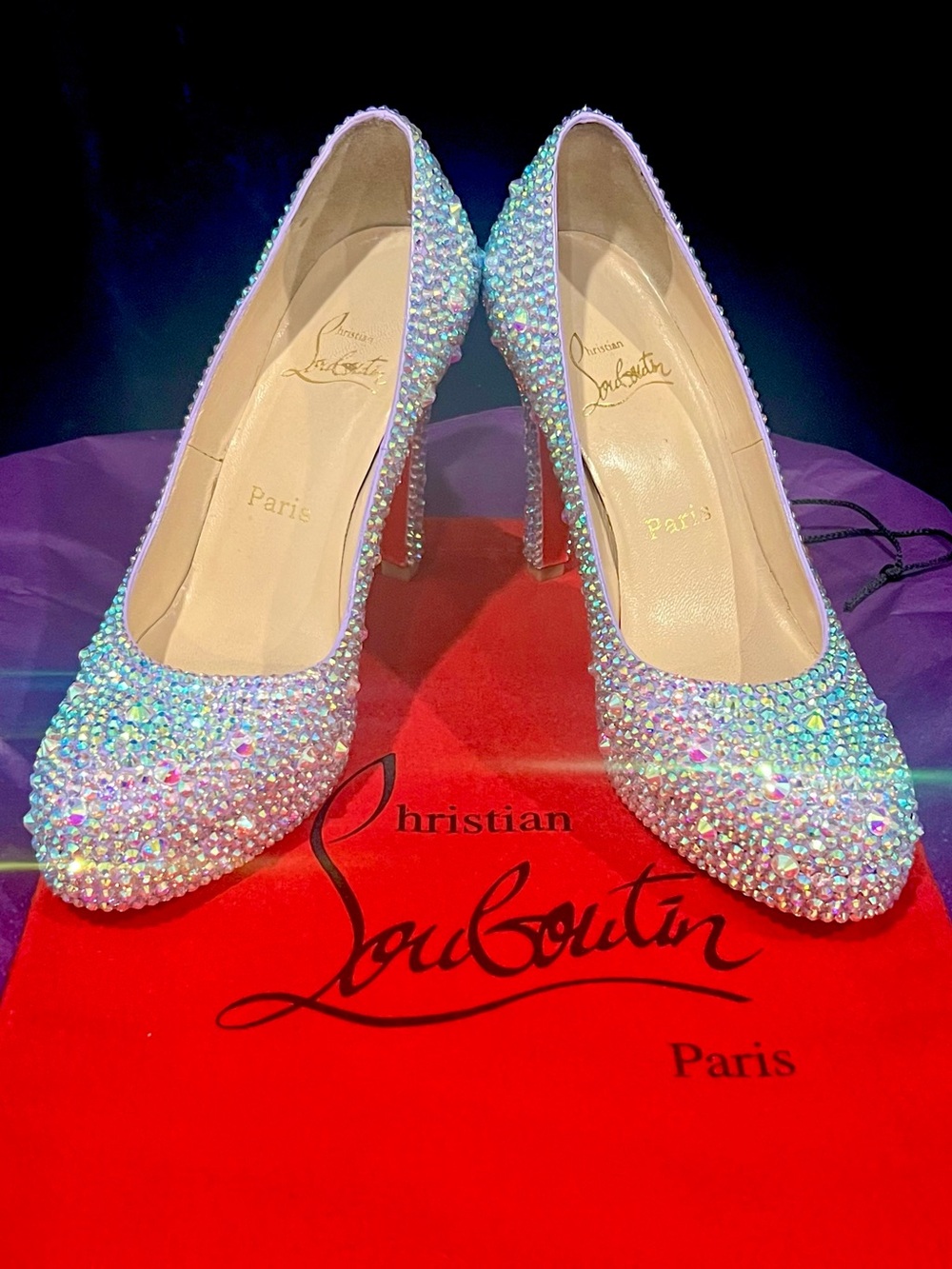 Christian Louboutin Swarovski Crystal Strass Platform Heels Light Purple 36 💎
